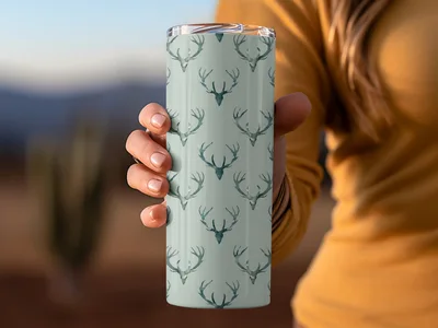 Teal Deer Antler Pattern Repeated Background Image Digital