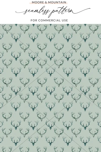Teal Deer Antler Pattern Repeated Background Image Digital
