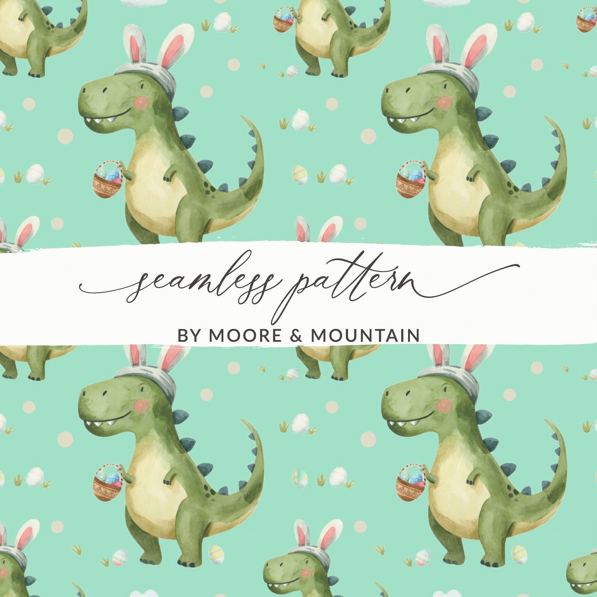 Teal Easter Dinosaurs Funny Easter Seamless Pattern