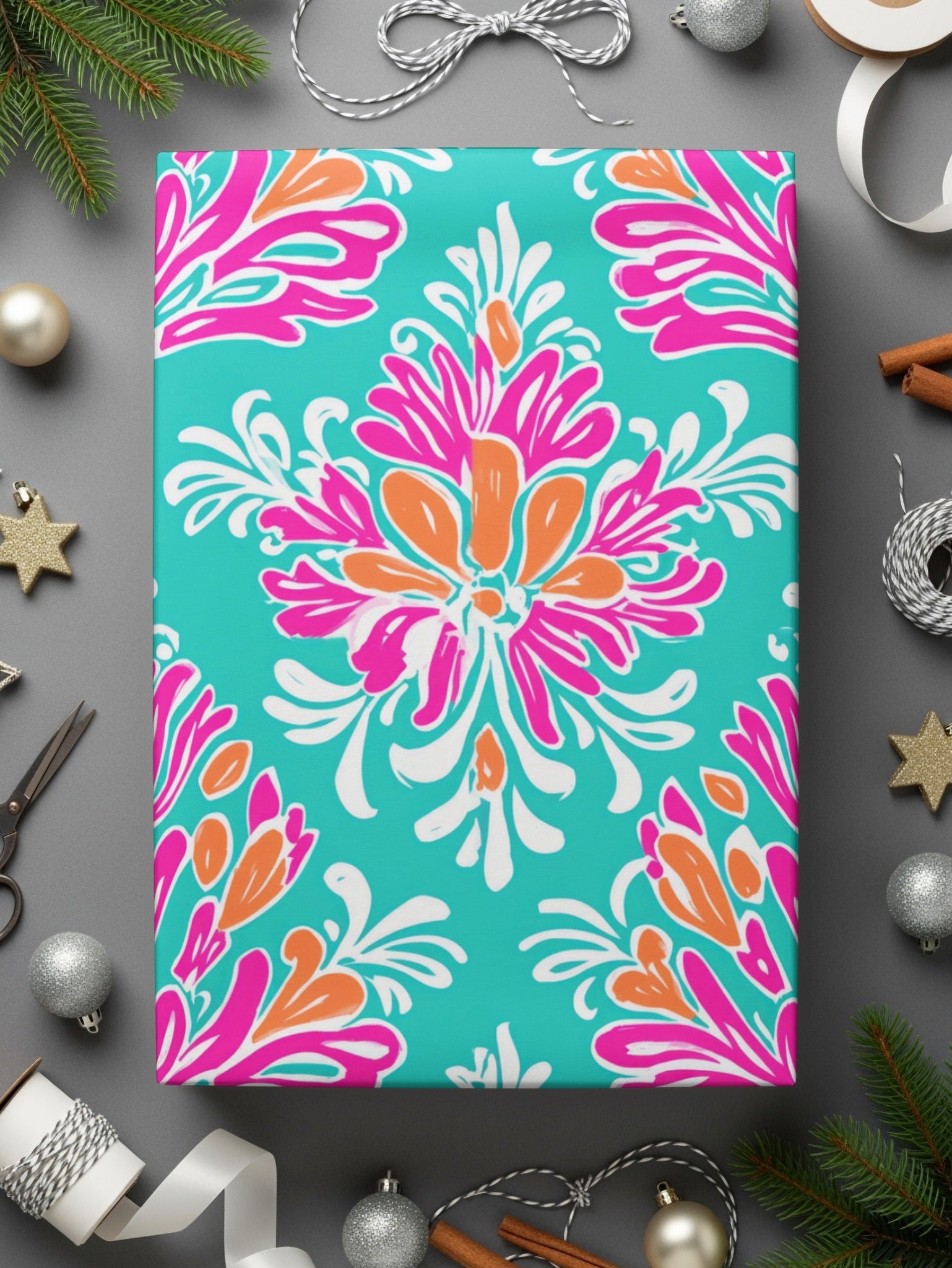 Preppy Teal Seamless Pattern Damask
