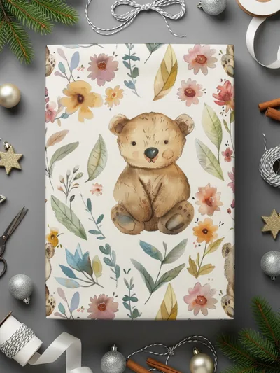 Teddy Bear Seamless Pattern, Floral Background, Digital Paper, Nursery Decor, Repeat Pattern, Cute Bear, Digital Download