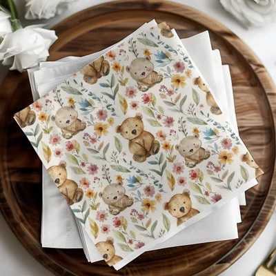 Teddy Bear Seamless Pattern, Floral Background, Digital Paper, Nursery Decor, Repeat Pattern, Cute Bear, Digital Download
