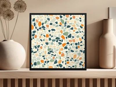 Terrazzo Digital Paper, Orange, Teal, Green Tile Pattern, Abstract Stone Texture, Neutral Background, Digital Download, Printable Paper