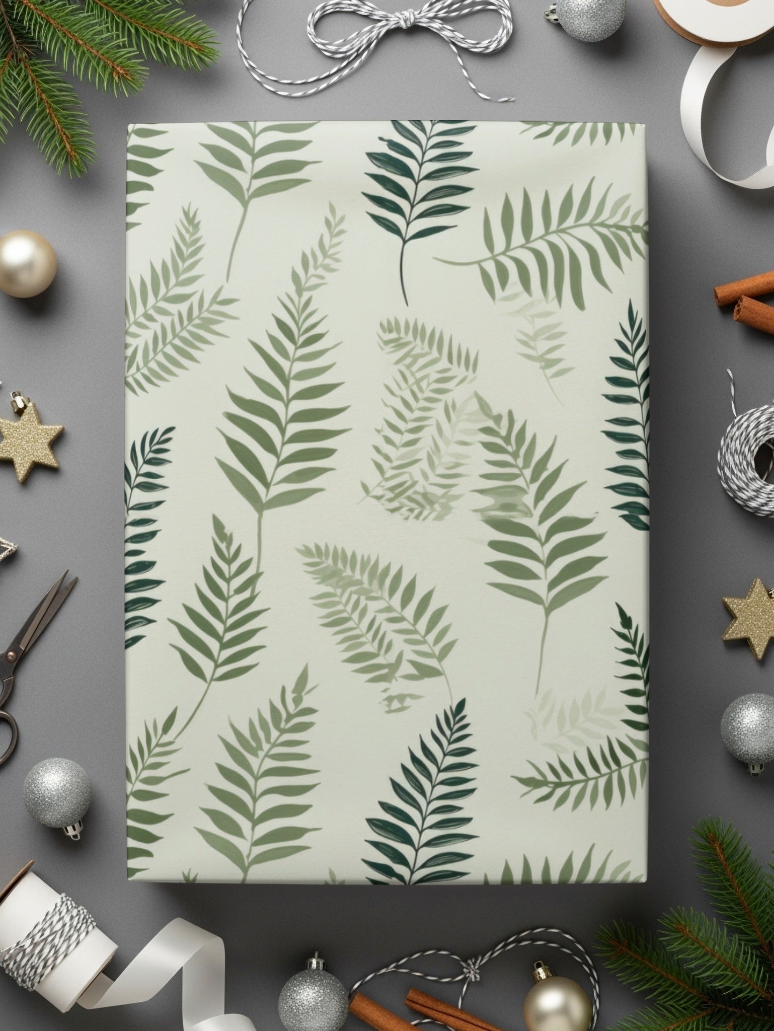 Tonal Green Botanical Repeat Design Soft Sage Background