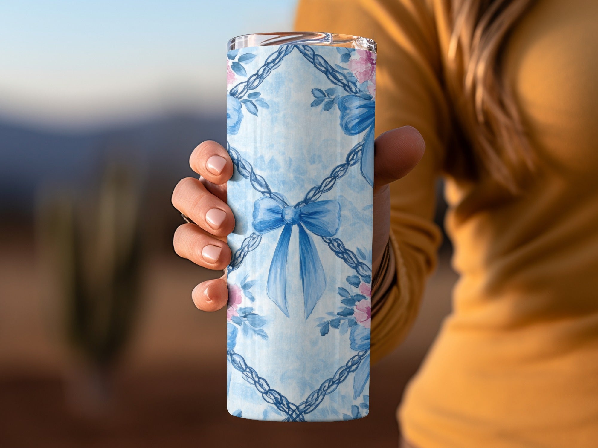 Trellis Bows and Flowers Light Blue Background Digital