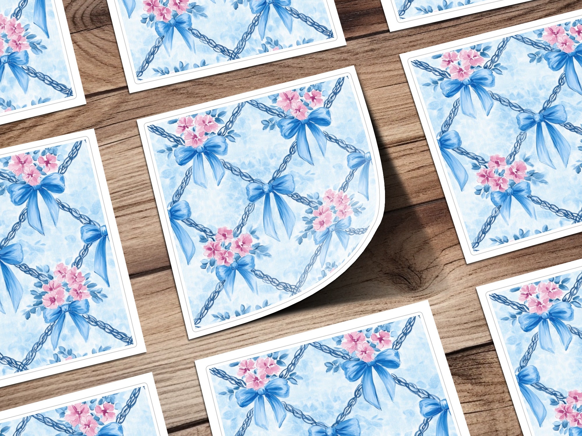 Trellis Bows and Flowers Light Blue Background Digital
