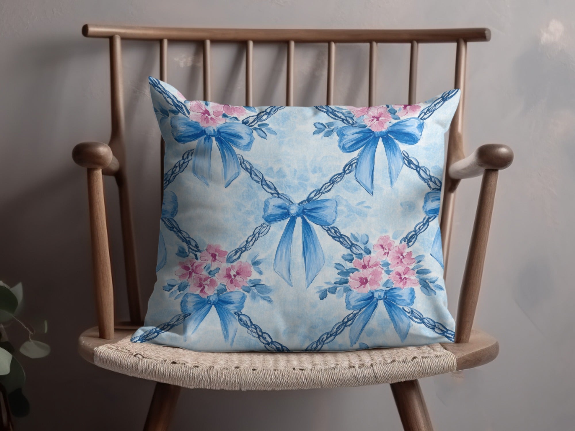 Trellis Bows and Flowers Light Blue Background Digital