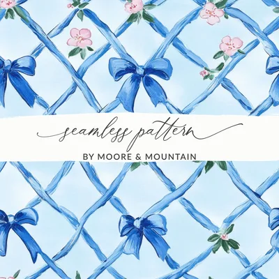 Trellis With Blue Bows Seamless Grandmillenial Digital
