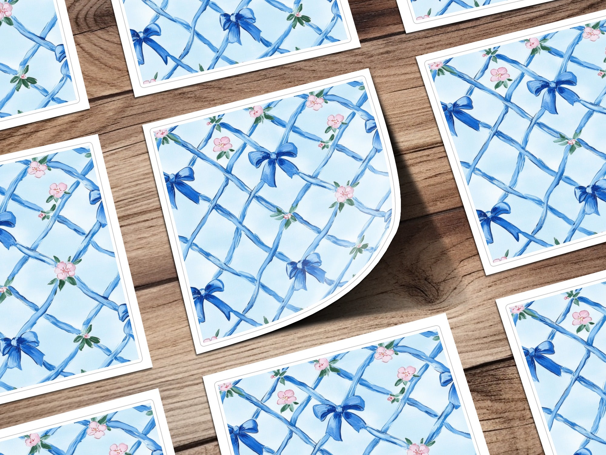 Trellis With Blue Bows Seamless Grandmillenial Digital