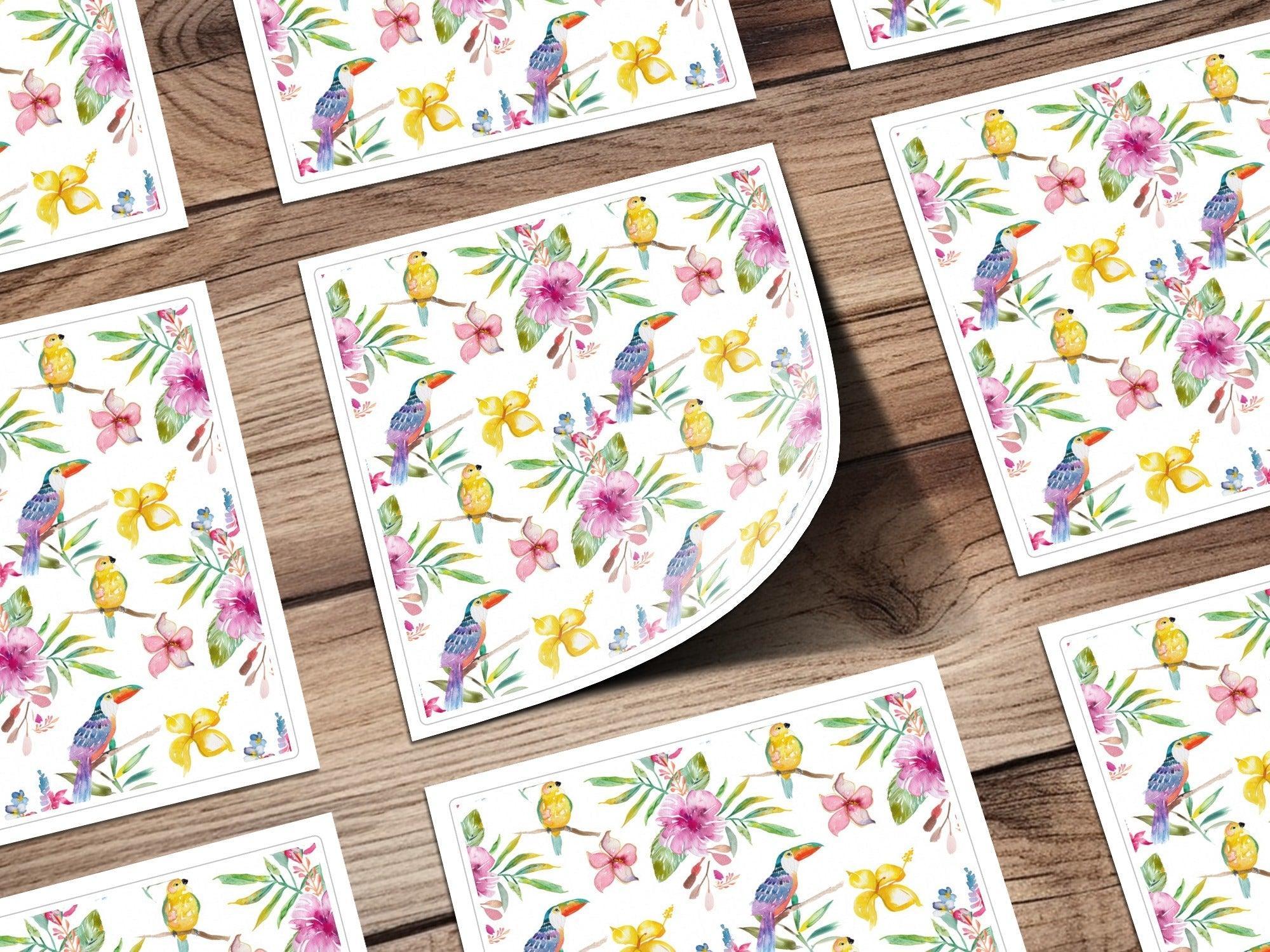 Tropical Birds Seamless Pattern Digital Paper, Watercolor Floral Digital Pattern, Hibiscus Flower, Toucan Parrot Pattern, Summer Design