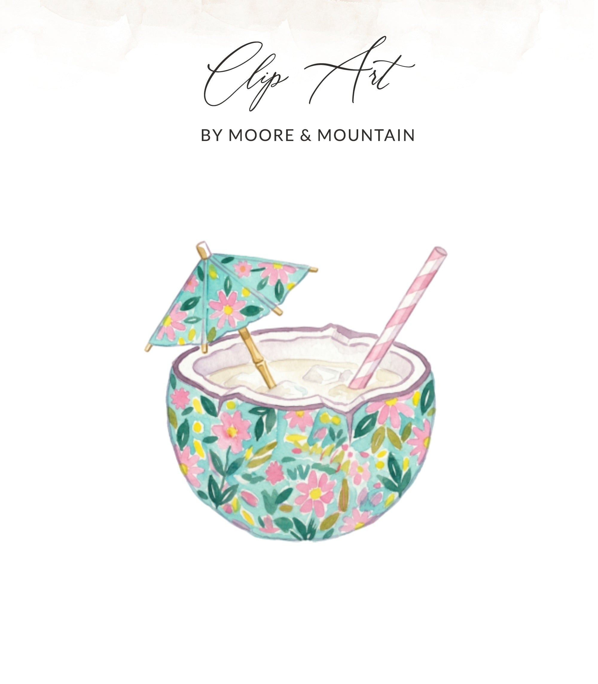Tropical Coconut Drink Watercolor Digital Print, Summer Cocktail Art, Beach House Decor, Vacation Vibe Illustration SVG