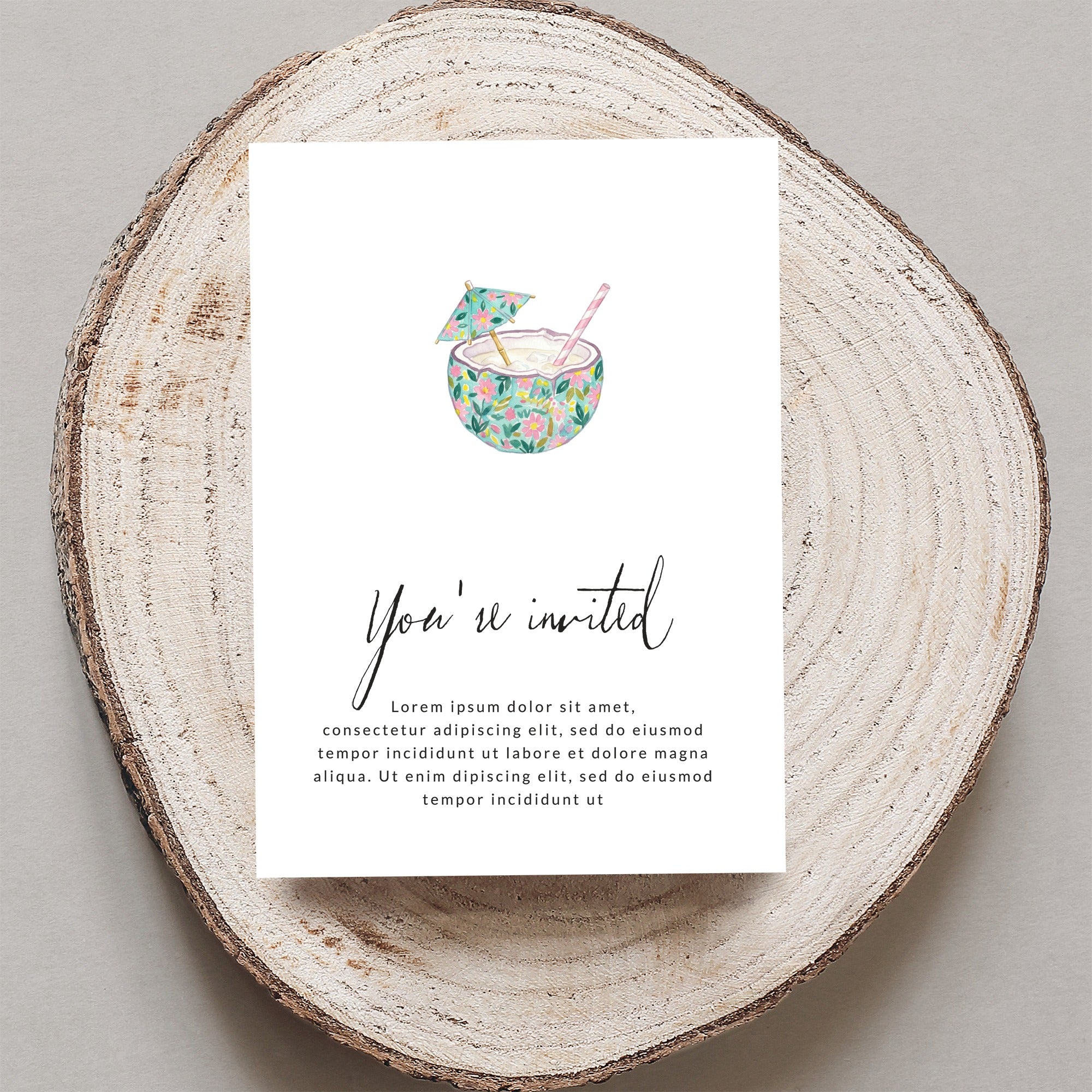 Tropical Coconut Drink Watercolor Digital Print, Summer Cocktail Art, Beach House Decor, Vacation Vibe Illustration SVG