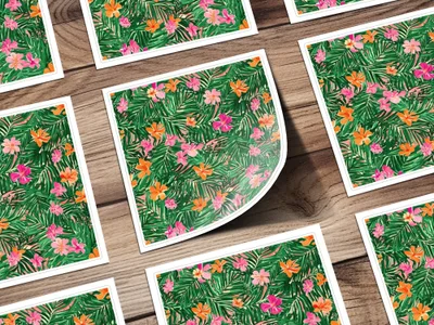 Tropical Floral Pattern, Seamless Palm Leaves, Digital Paper, Summer Flower, 2 JPEG Files, Scrapbook Paper, Printable Design, Fabric Design