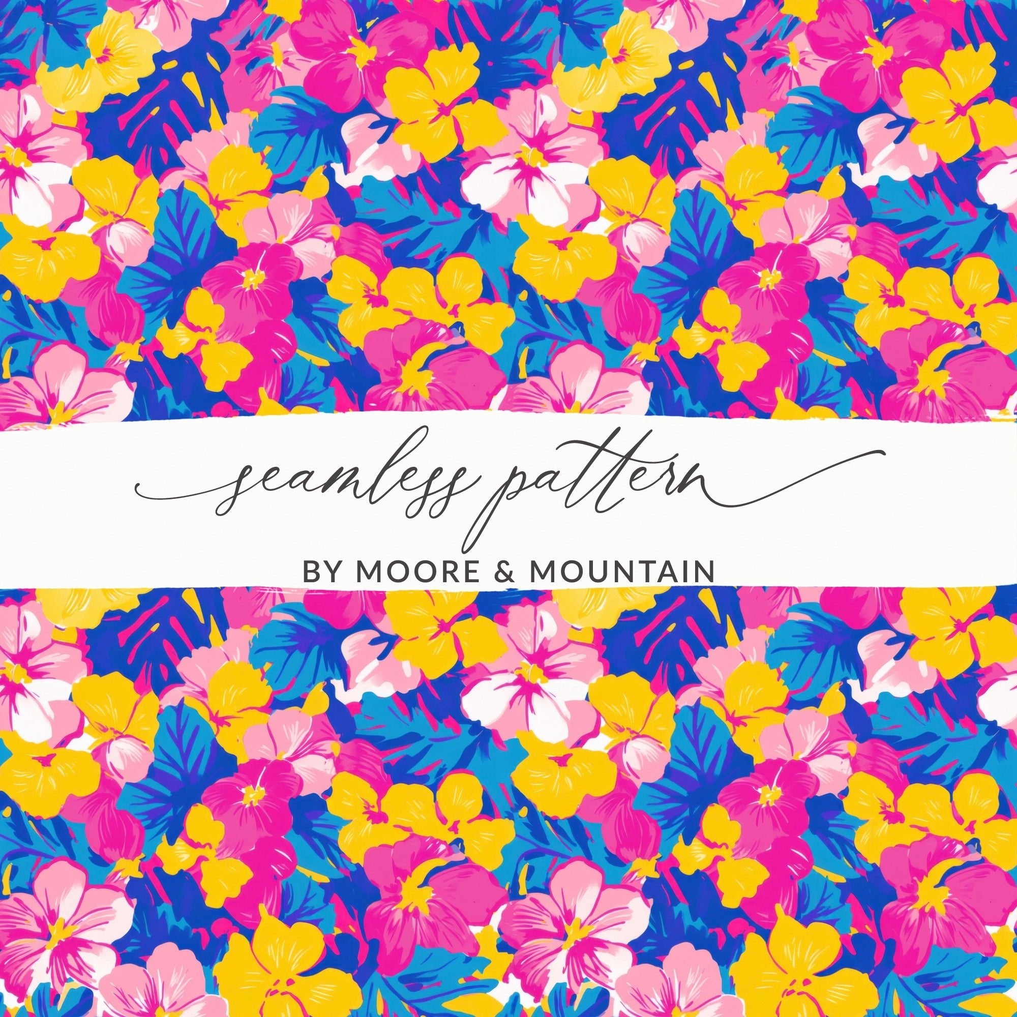 Tropical Floral Pattern, Seamless Repeat Digital Paper, Colorful Flower Design, Hibiscus Digital Print, Summer Pattern Design