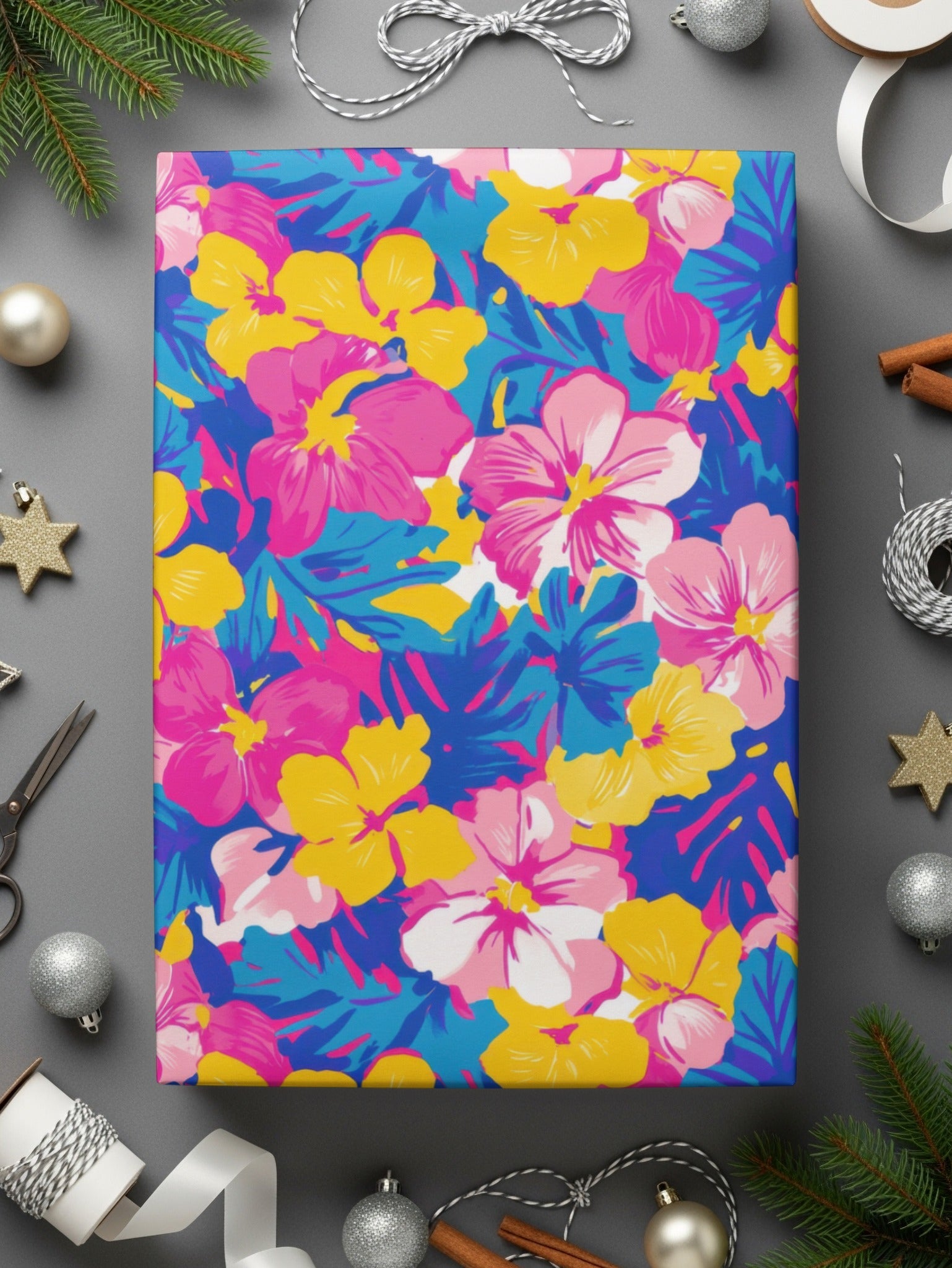 Tropical Floral Pattern, Seamless Repeat Digital Paper, Colorful Flower Design, Hibiscus Digital Print, Summer Pattern Design