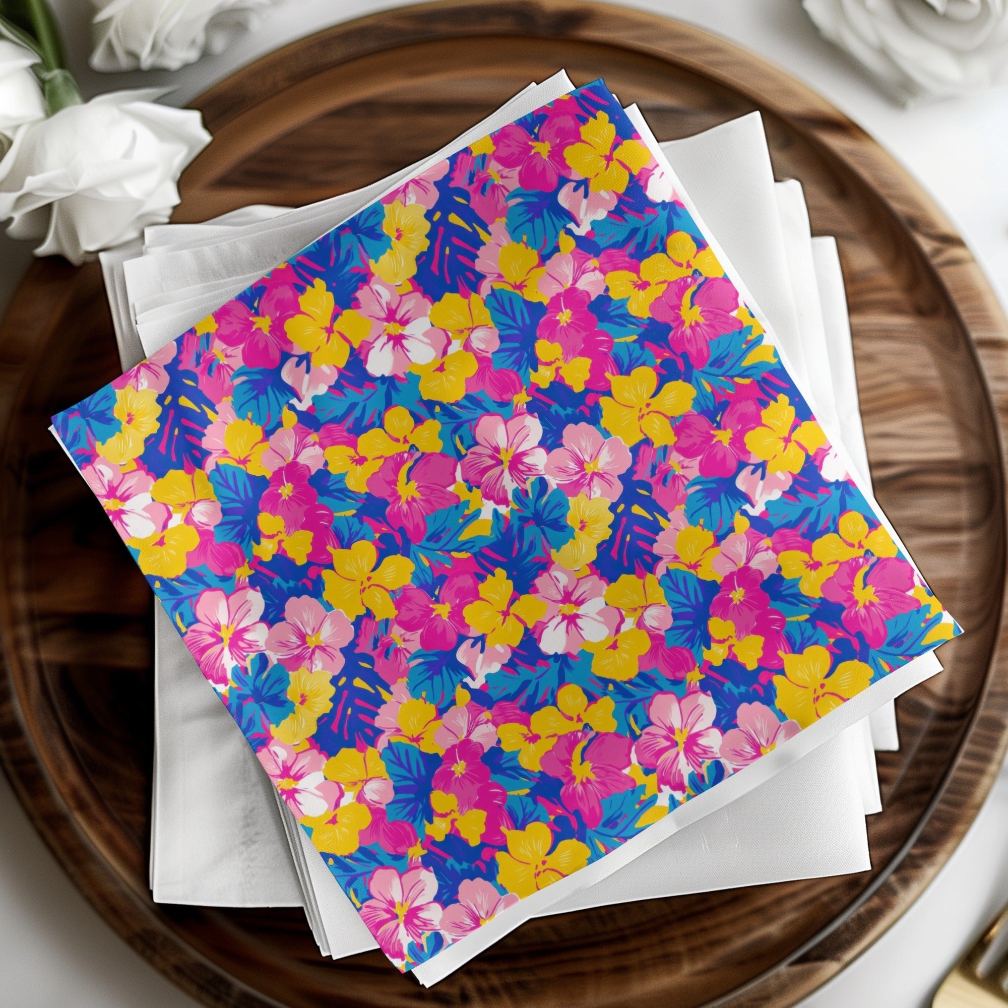 Tropical Floral Pattern, Seamless Repeat Digital Paper, Colorful Flower Design, Hibiscus Digital Print, Summer Pattern Design