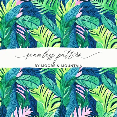 Tropical Leaves Pattern, Digital Seamless Design, Jungle Botanical Print, Greenery Image Download, Two Scale JPEG Files, 12x12 Inches