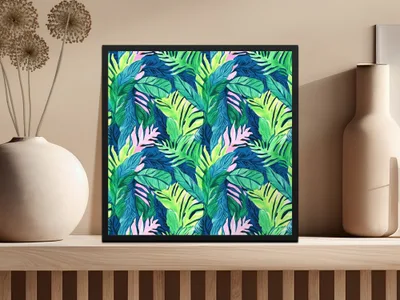 Tropical Leaves Pattern, Digital Seamless Design, Jungle Botanical Print, Greenery Image Download, Two Scale JPEG Files, 12x12 Inches