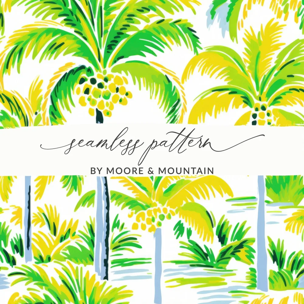 Tropical Palm Tree Pattern Digital Paper, Summer Vibe Seamless Backgrounds, Island Life Repeat Pattern Digital Download