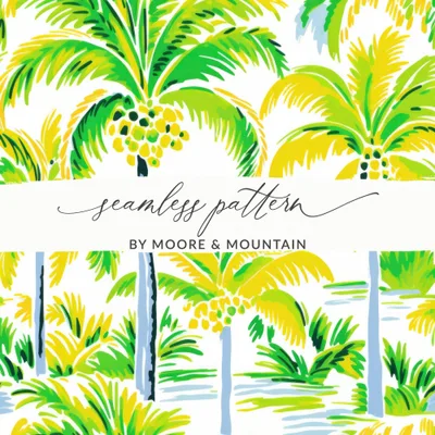 Tropical Palm Tree Pattern Digital Paper, Summer Vibe Seamless Backgrounds, Island Life Repeat Pattern Digital Download