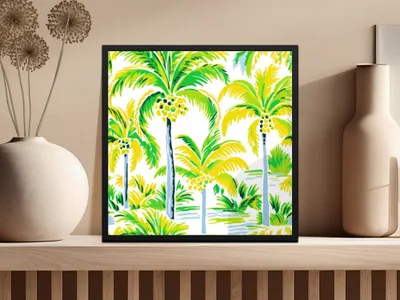 Tropical Palm Tree Pattern Digital Paper, Summer Vibe Seamless Backgrounds, Island Life Repeat Pattern Digital Download