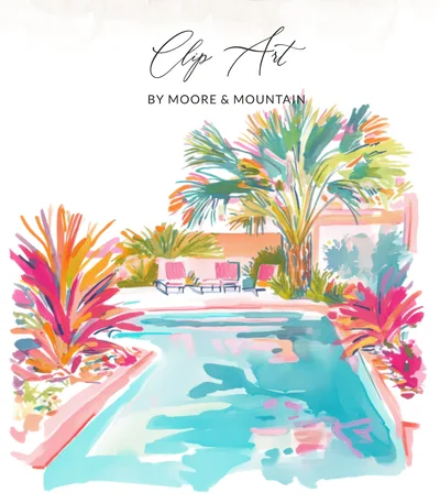Tropical Pool Art Print Digital Download, Vibrant Summer Palm Tree Wall Decor, Preppy Resort Home Art, Watercolor Aesthetic Gift
