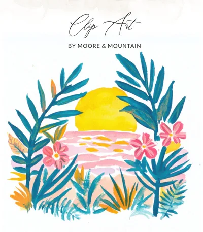 Tropical Sunset Digital Art, Preppy Beach Clipart, Vibrant PNG SVG, Cute Pink Flowers, Rainbow Pastel Ocean, Summer Stickers