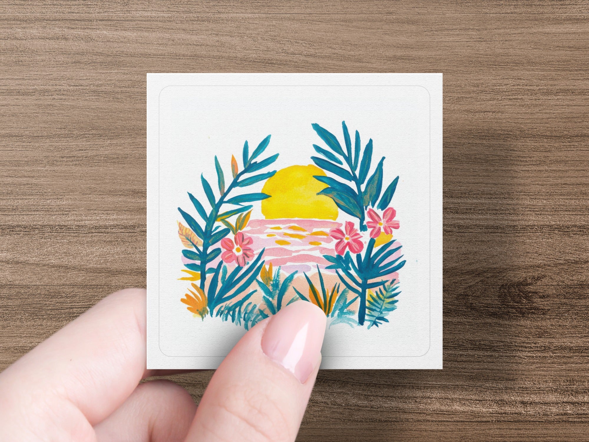 Tropical Sunset Digital Art, Preppy Beach Clipart, Vibrant PNG SVG, Cute Pink Flowers, Rainbow Pastel Ocean, Summer Stickers