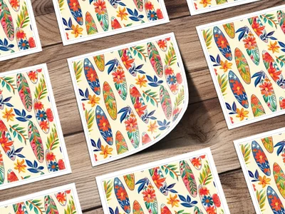 Tropical Surfboard Digital Paper, Floral Seamless Pattern, Summer Vibe, Surfing Clipart, Beach Pattern Digital, Hawaiian Design