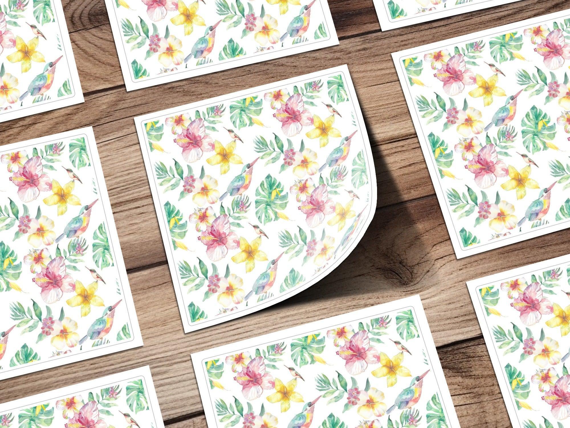 Tropical Watercolor Digital Paper, Floral Seamless Pattern, Hibiscus, Plumeria, Bird, Leaves, Digital Download, Scrapbooking Paper