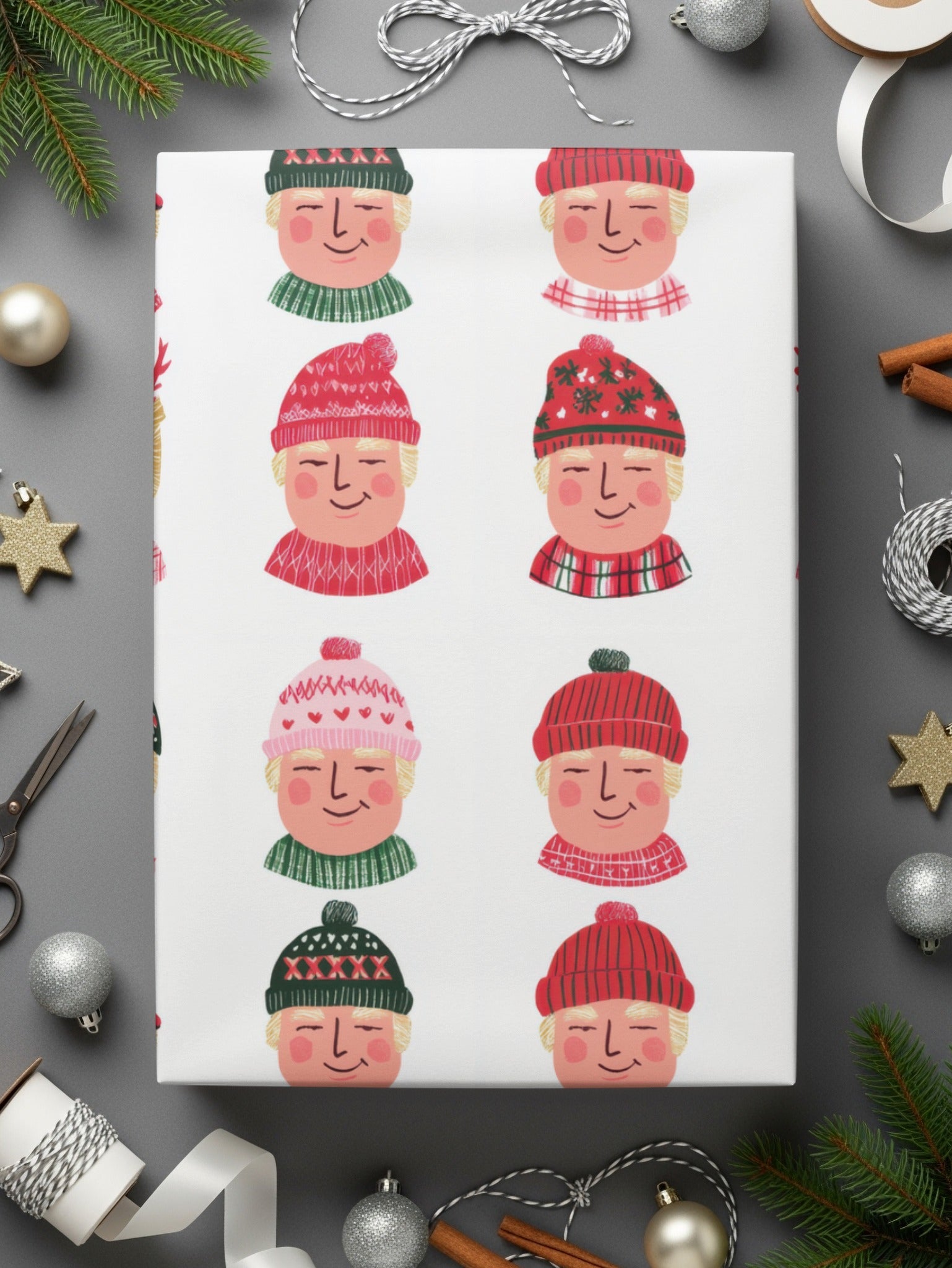Trump Holiday Hats And Scarves Repeat Pattern Digital