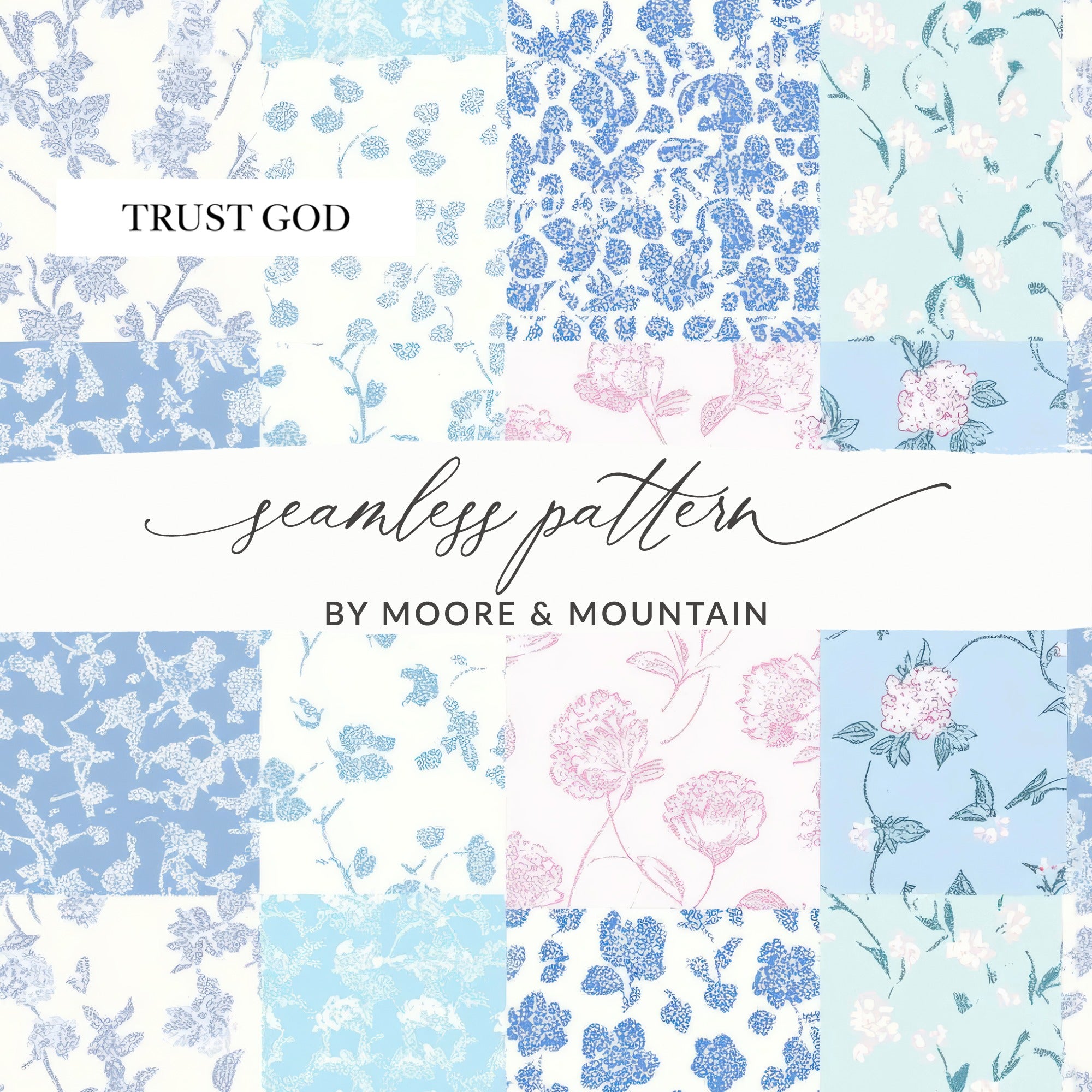 Trust God Floral Digital Paper, Seamless Pattern, Repeating Design, Digital Scrapbooking, Fabric Design, Invitation Design