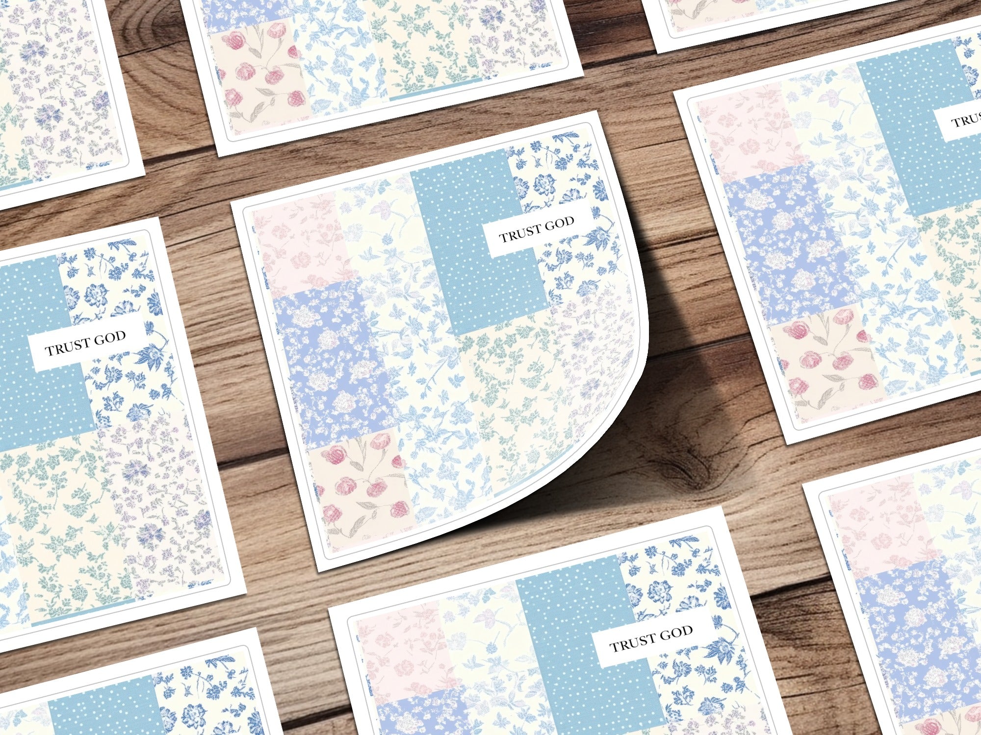 Trust God Floral Digital Paper, Seamless Pattern, Scrapbook Paper, Pastel Flowers, Polka Dot Print, Digital Download, 12x12, JPEG