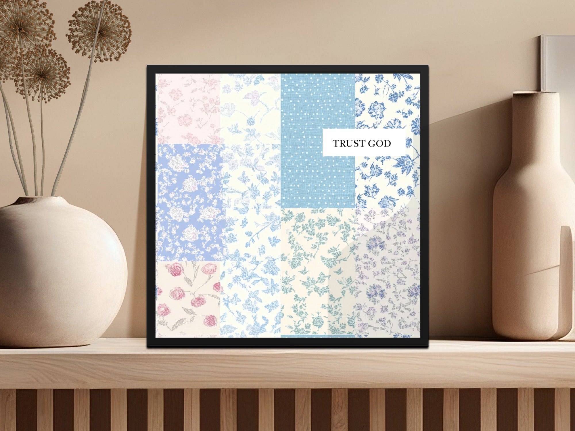 Trust God Floral Digital Paper, Seamless Pattern, Scrapbook Paper, Pastel Flowers, Polka Dot Print, Digital Download, 12x12, JPEG