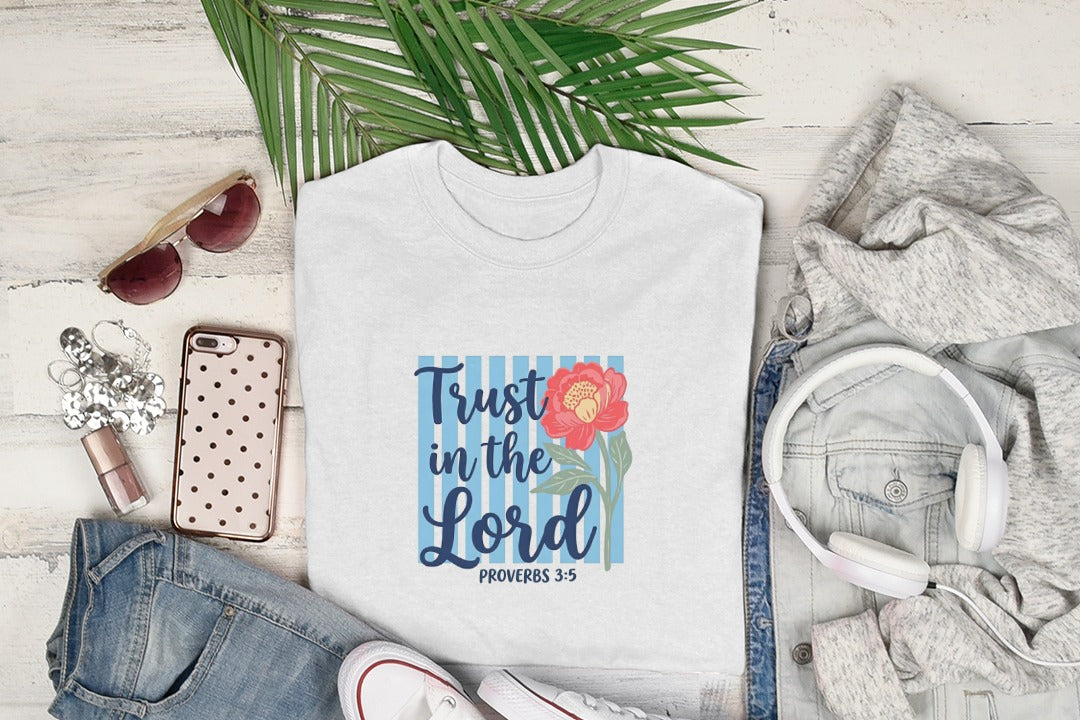 Trust in the Lord Proverbs 3 5 Christian T Shirt Digital Design, Faith Bible Verse Floral Inspirational Tee, Scripture PNG