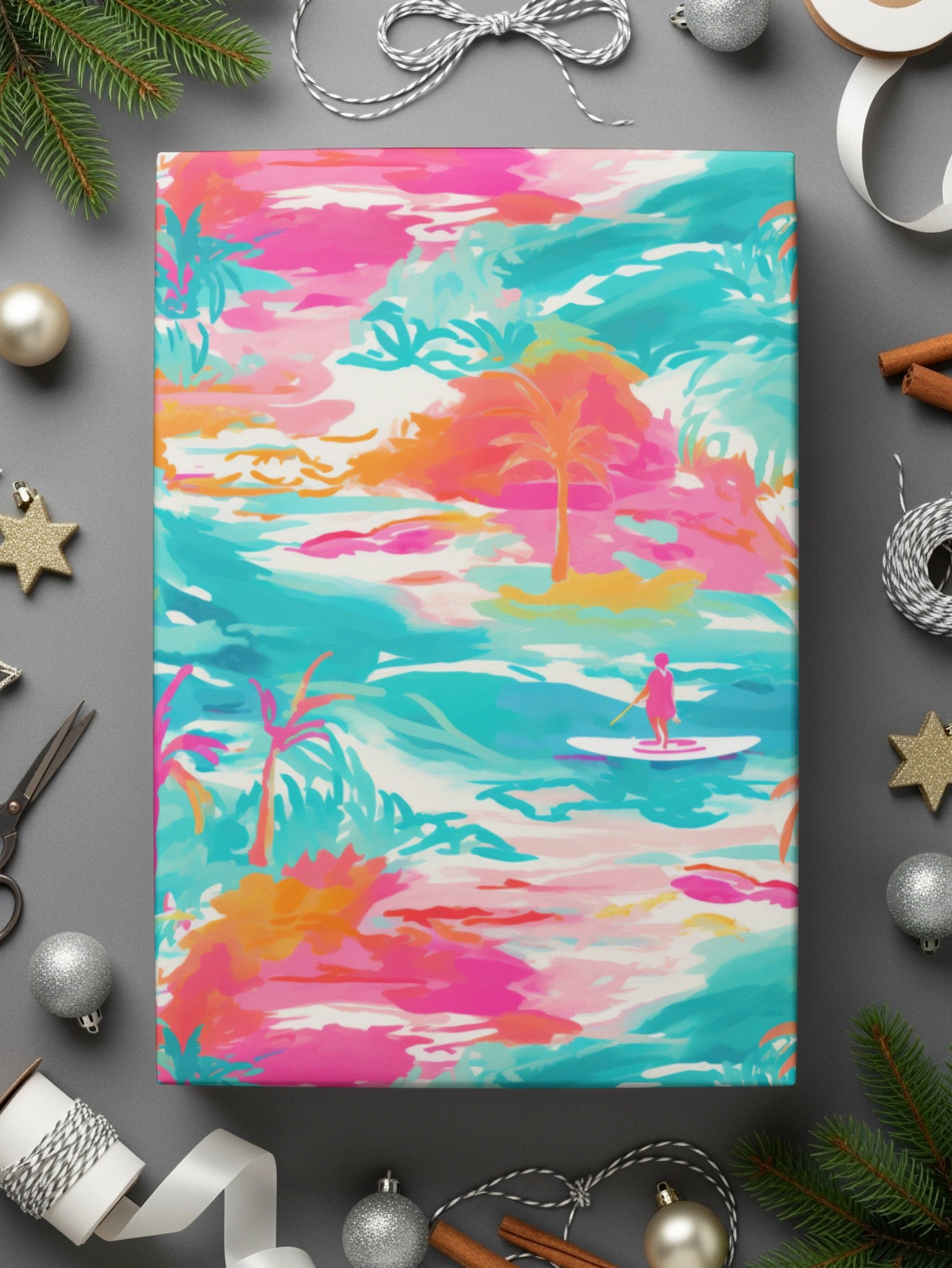 Turquoise and Bright Orange Beachy Seamless Pattern Digital