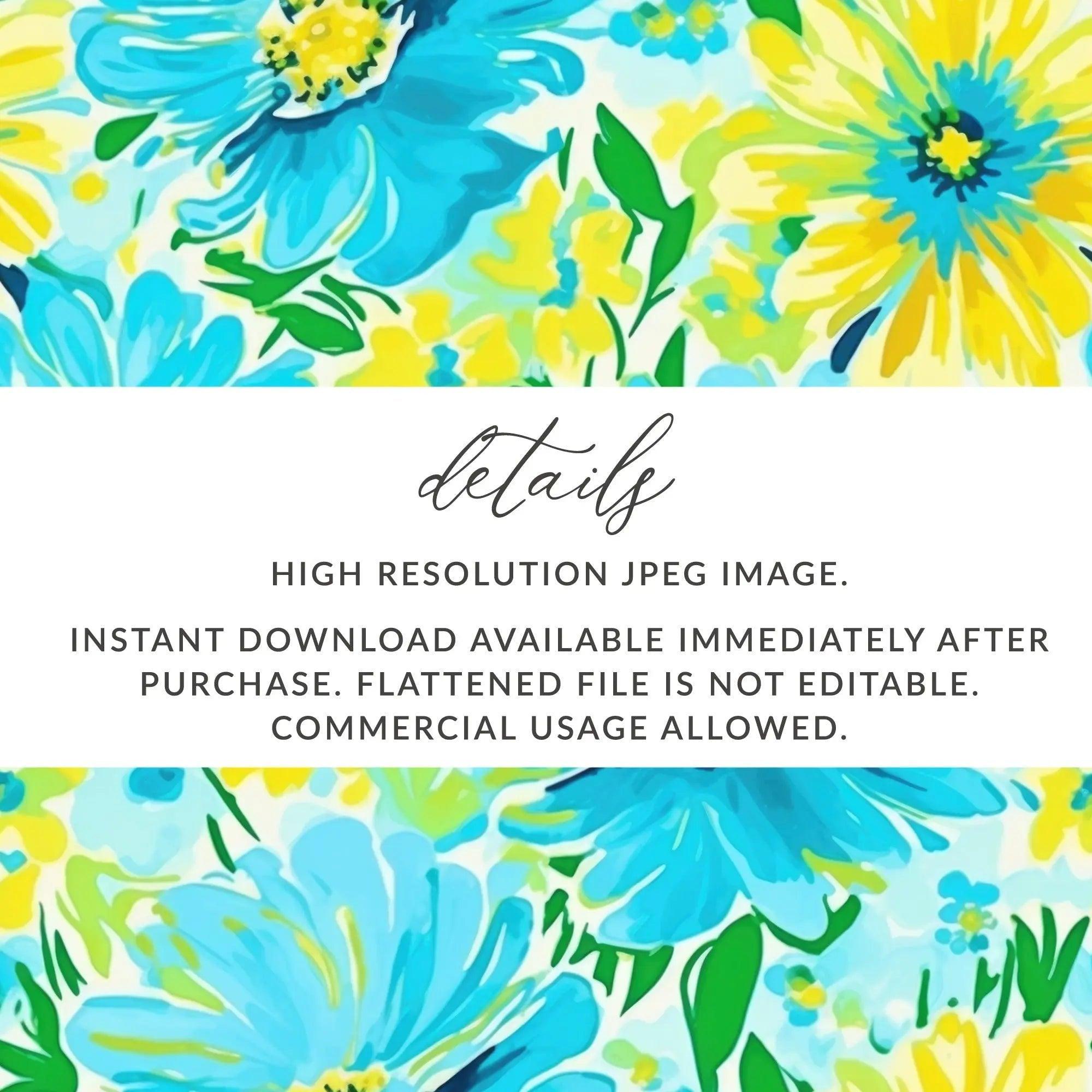 Turquoise Ditsy  Floral Pattern, Seamless Flower Design, Yellow Flowers Print, Digital Paper Pack, Printable Fabric Design, Surface Pattern
