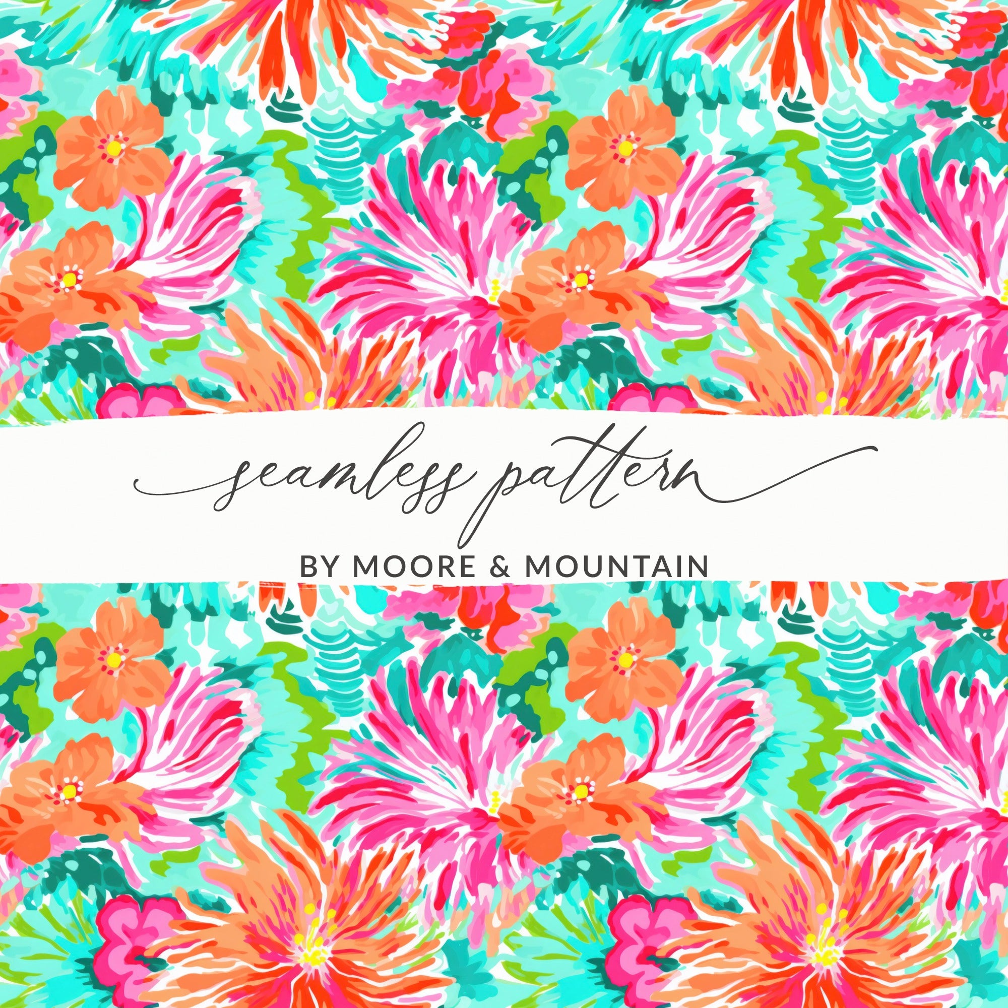 Turquoise Orange Neon Seamless Bright Summery Beachy Pattern