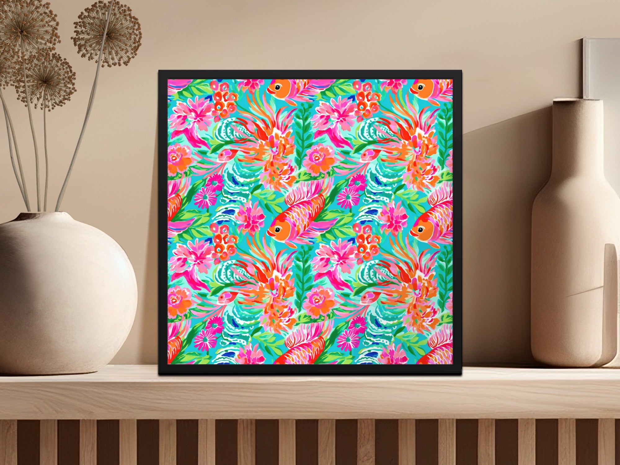 Turquoise Preppy Beachy Seamless Neon Summery Beachy Pattern Digital