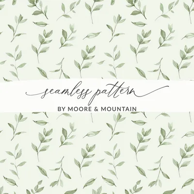 Two Tone Green Leafy Line Art Organic Vine Repeat Pattern