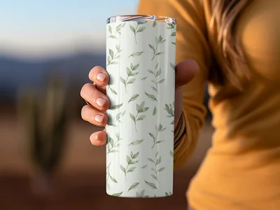 Two Tone Green Leafy Line Art Organic Vine Repeat Pattern