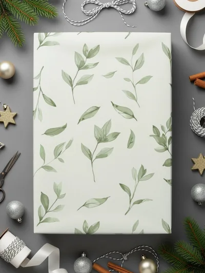 Two Tone Green Leafy Line Art Organic Vine Repeat Pattern