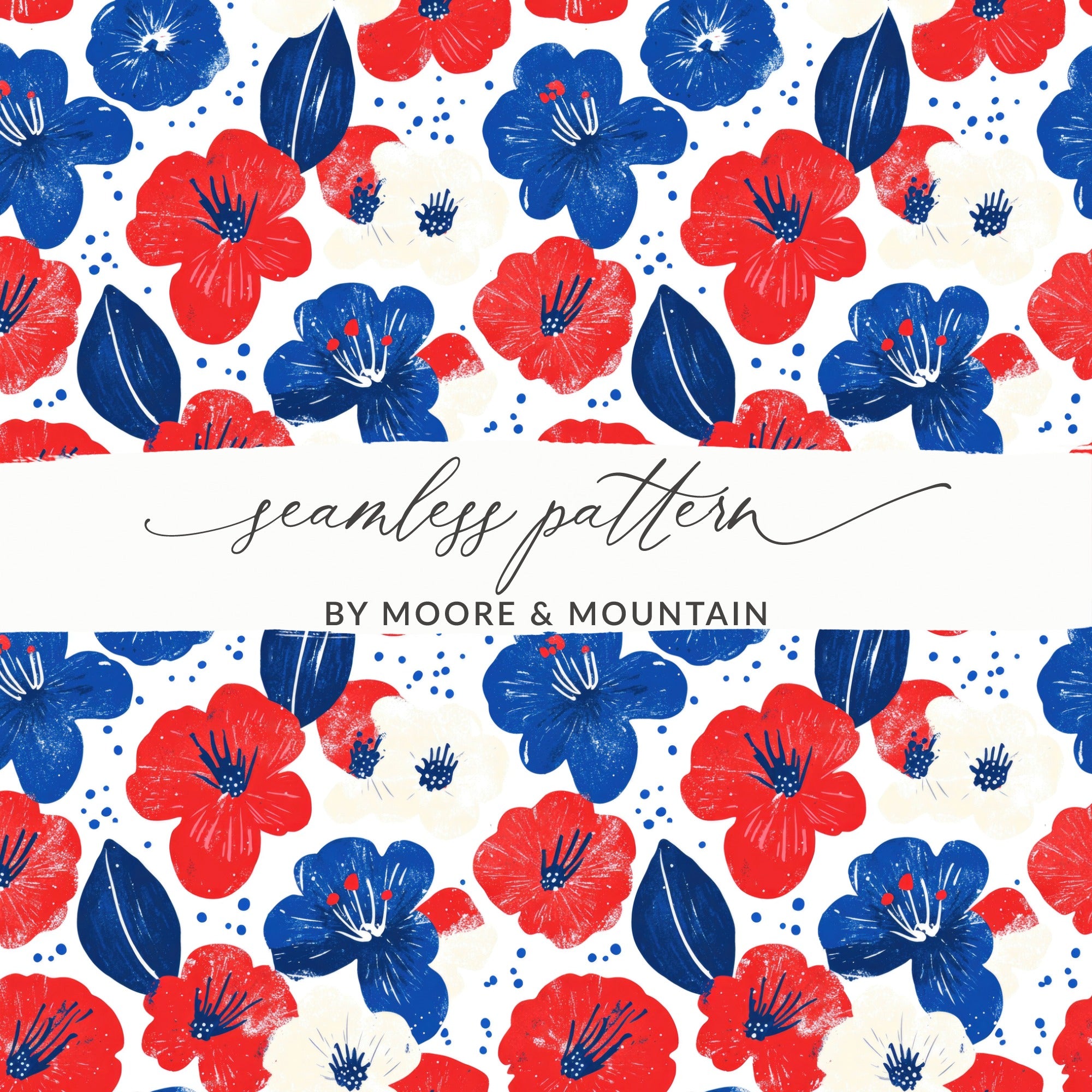 USA Floral Seamless Pattern, Patriotic Digital Paper, 4th of July Fabric Design, Red White and Blue Floral Background, Patriotic Pattern