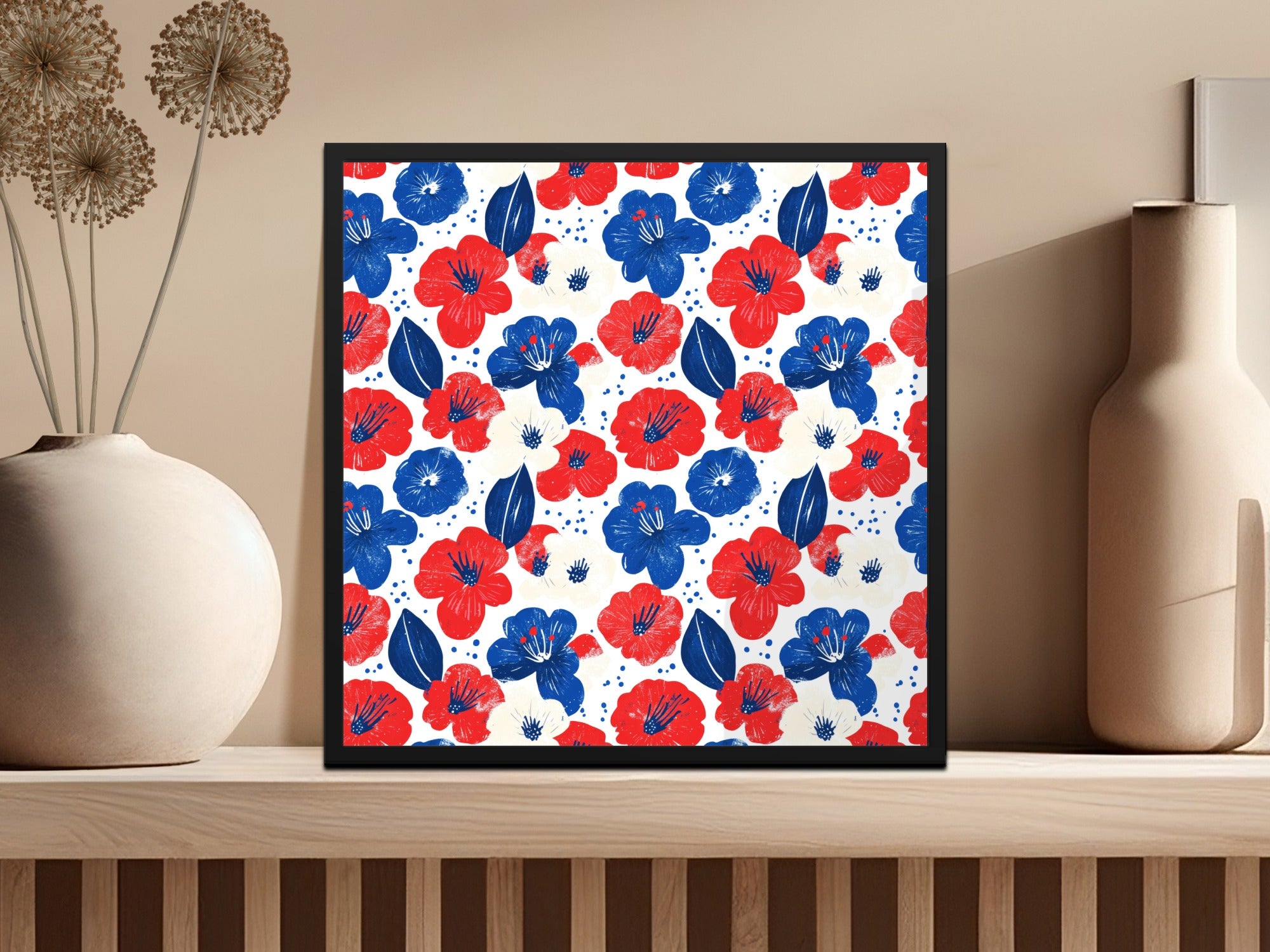 USA Floral Seamless Pattern, Patriotic Digital Paper, 4th of July Fabric Design, Red White and Blue Floral Background, Patriotic Pattern