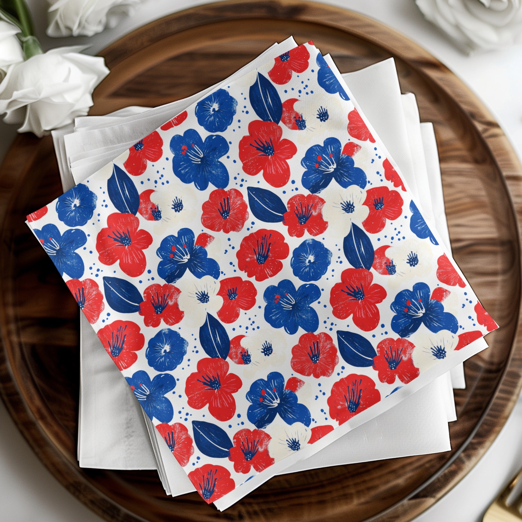 USA Floral Seamless Pattern, Patriotic Digital Paper, 4th of July Fabric Design, Red White and Blue Floral Background, Patriotic Pattern