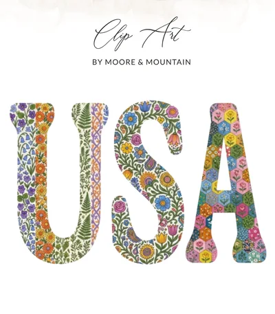 USA Floral T-Shirt Design SVG, Patriotic Digital File, Folk Art America Flowers PNG, Cottagecore Craft Graphic for Cricut