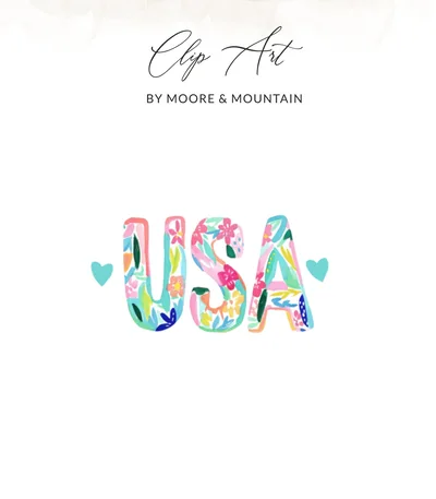 USA SVG Floral Watercolor Digital, PNG United States Patriotic American Clipart, Fourth of July Sublimation Commercial Use