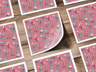 Valentine Dinosaur Seamless Pattern, Cute Dino Digital Paper, Kids Fabric Design, Love Heart Patterns, Reptile Clipart, Digital Download