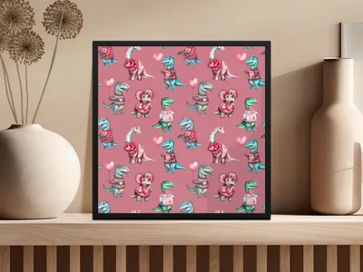 Valentine Dinosaur Seamless Pattern, Cute Dino Digital Paper, Kids Fabric Design, Love Heart Patterns, Reptile Clipart, Digital Download