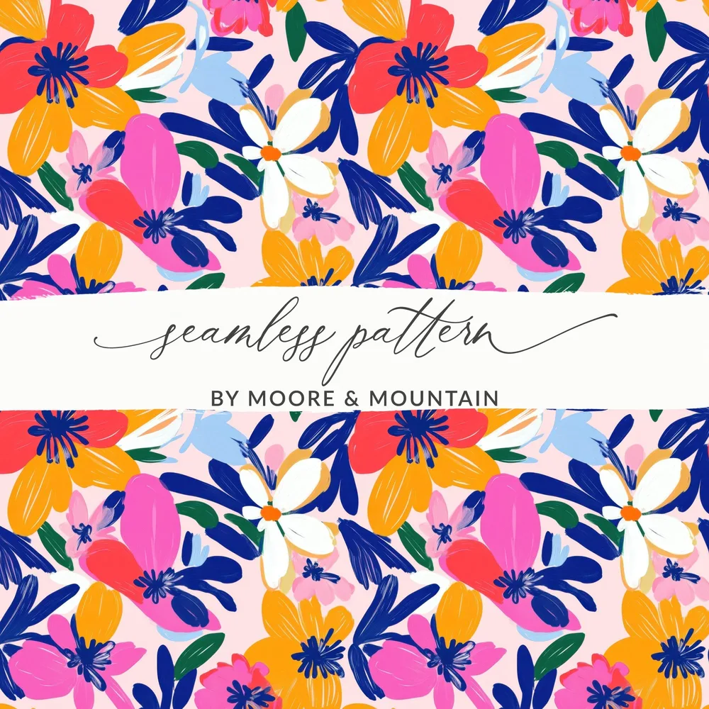 Vibrant Abstract Floral Digital Paper Seamless Pattern, Bold Brushstroke Flower Print File for Fabric, Wallpaper, Planner